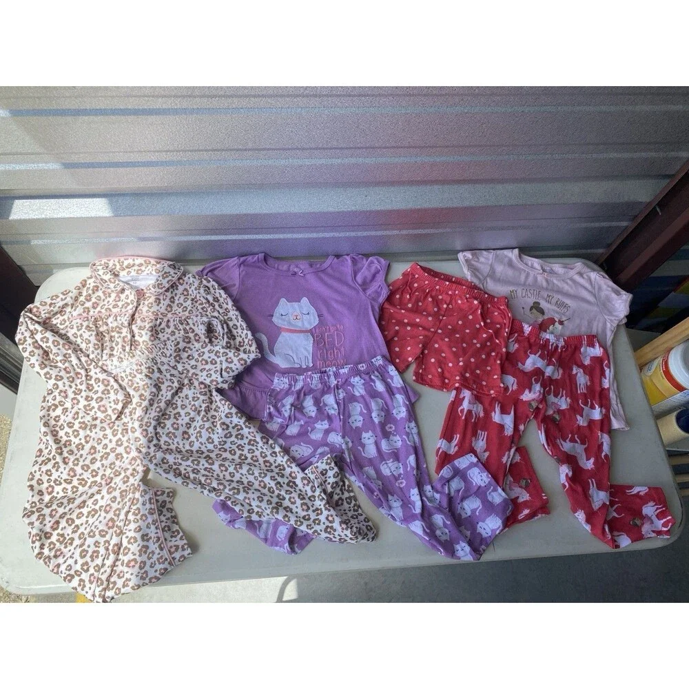 Just One You Carters Girls Pajamas Lot 5T 3 Sets Cat Unicorn Leopard PJs 7 Pc